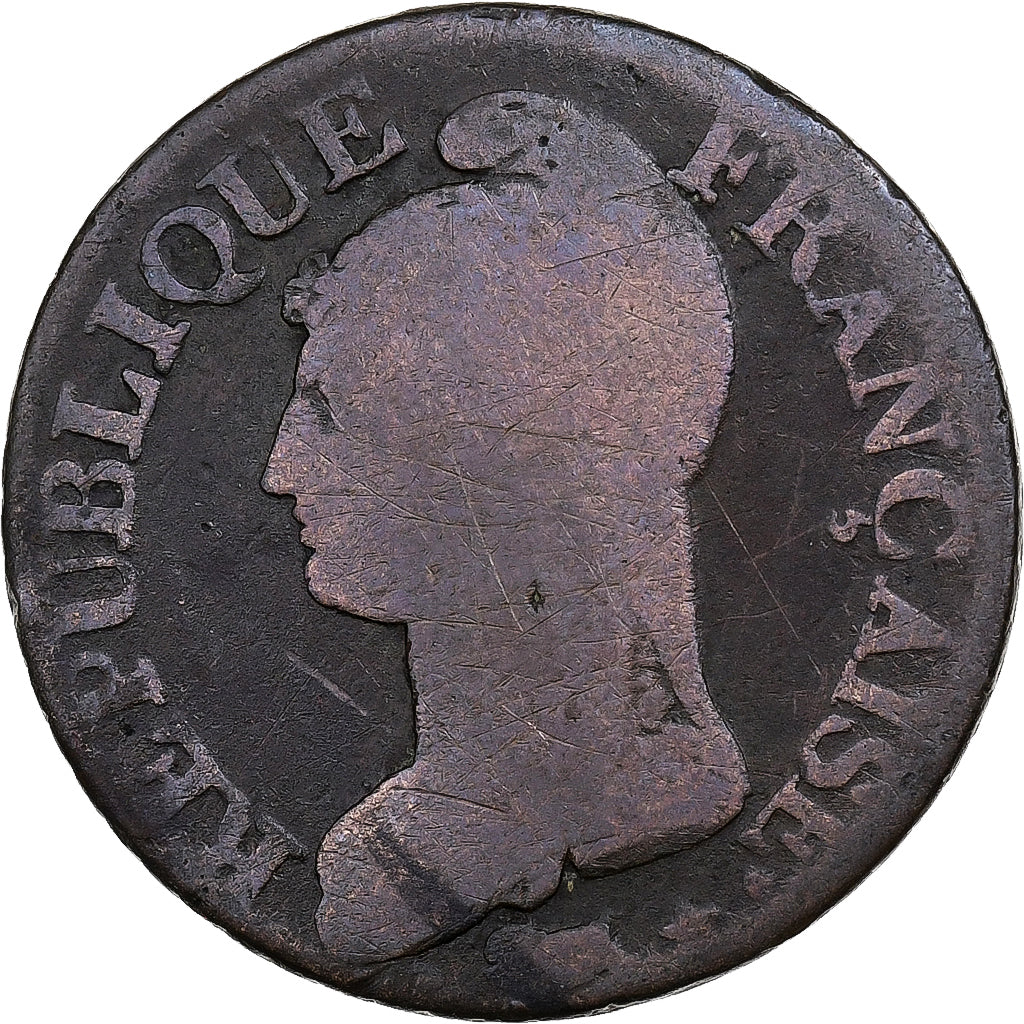 Francja, 5 Centimes, Dupré, AN 8/5, Paris, Miedź, VF(20-25)