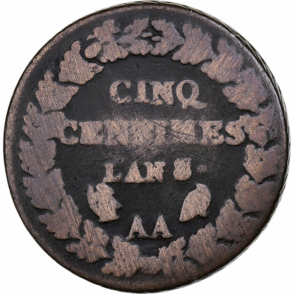 Francia, 5 Centimes, Dupré, AN 8/5, Metz, Rame, MB