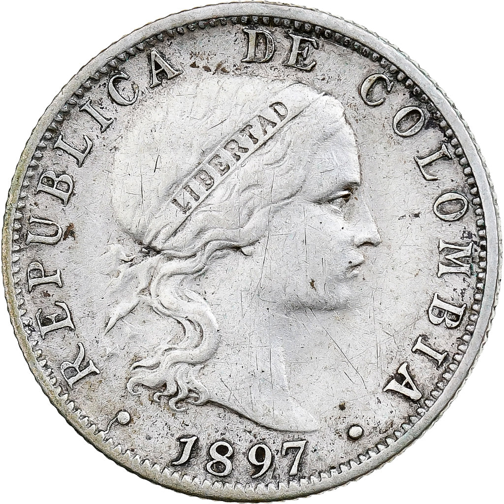 Colombia, 10 Centavos, 1897, Brussels, Silver, VF(30-35)
