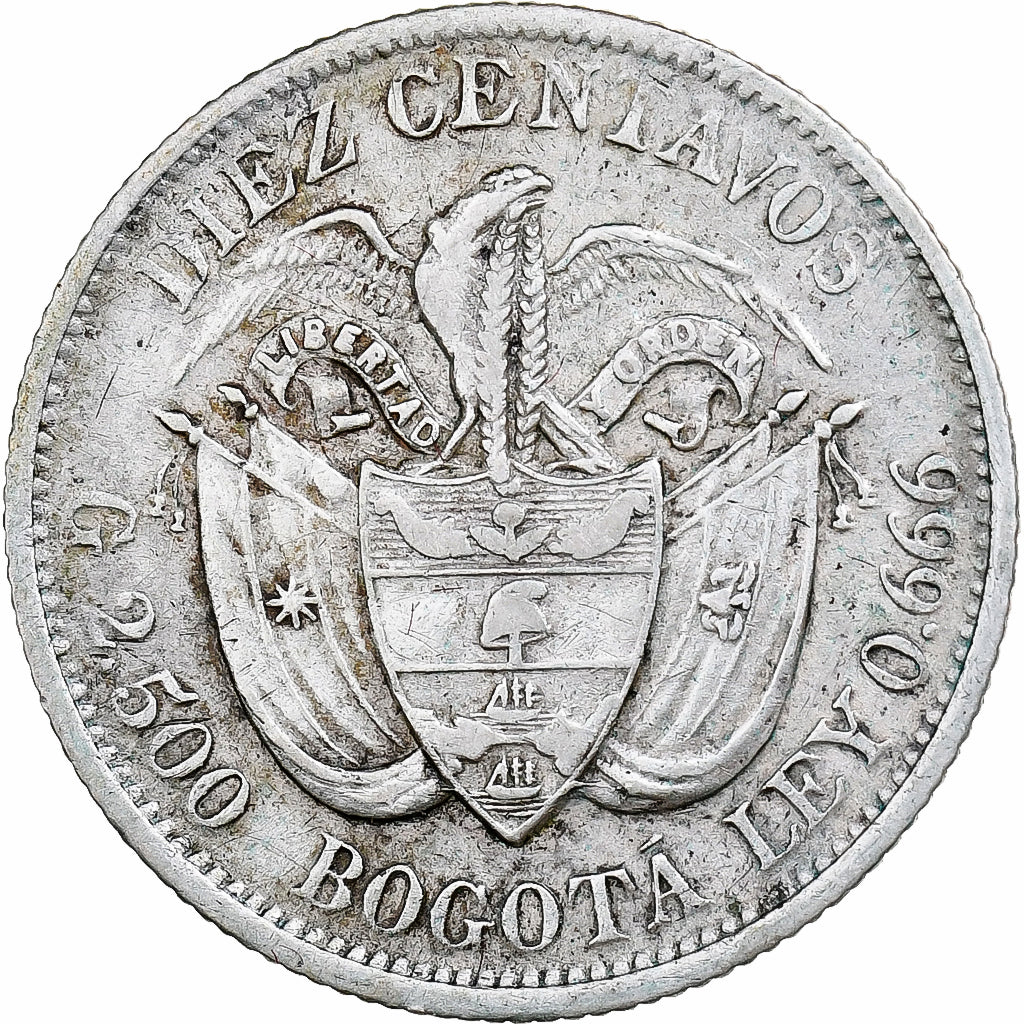 Colombia, 10 Centavos, 1897, Brussels, Silver, VF(30-35)