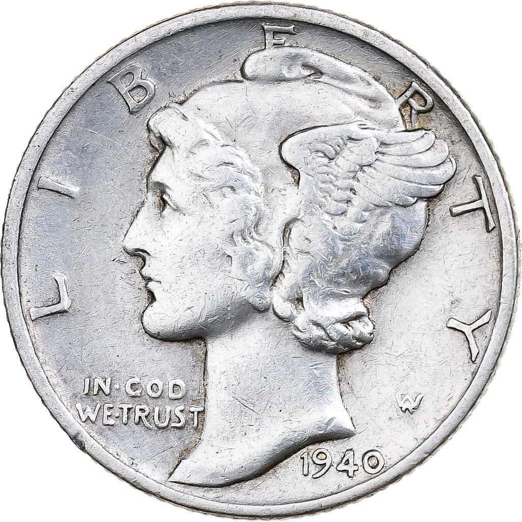 Stati Uniti, Mercury Dime, 1940, Philadelphia, Argento, BB+