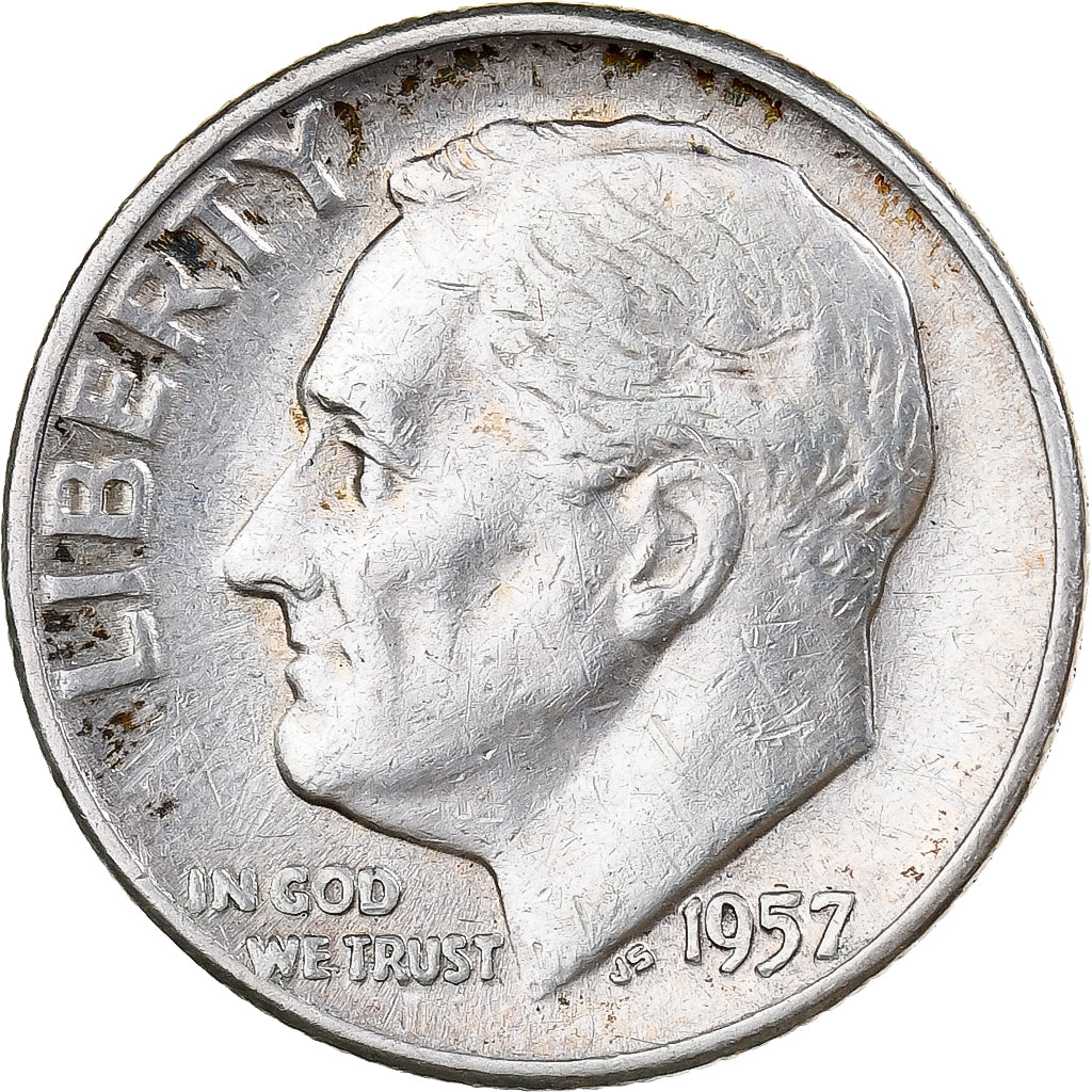 Estados Unidos da América, Dime, Roosevelt, 1957, Philadelphia, Prata