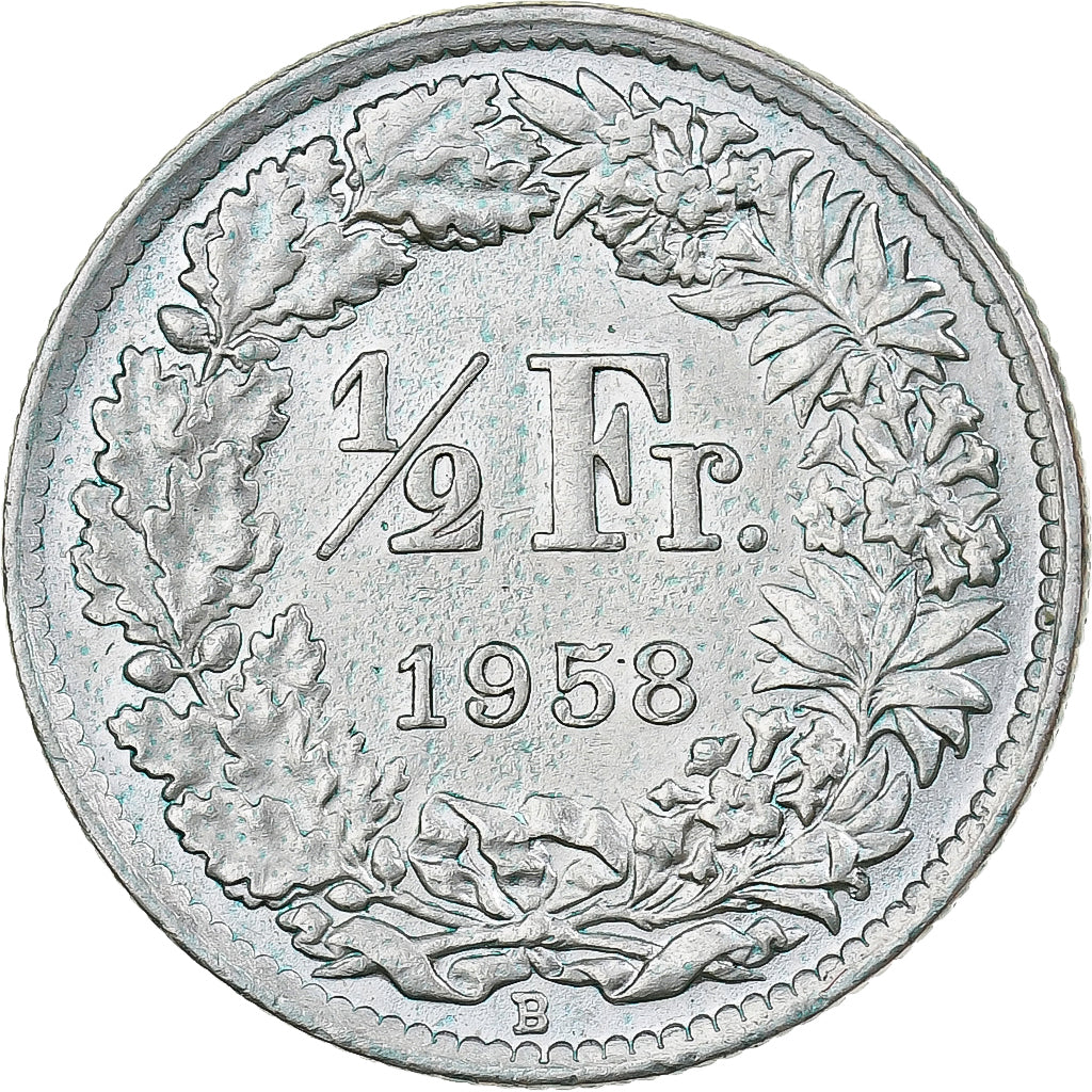 Suiza, 1/2 Franc, Helvetia, 1958, Bern, Plata, EBC