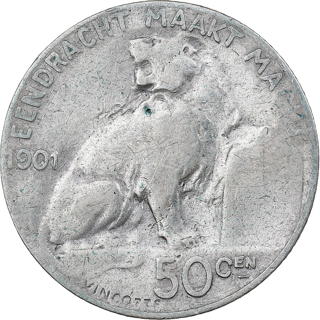 Belgien, Leopold II, 50 Centimes, 1901, Brussels, Silber, S