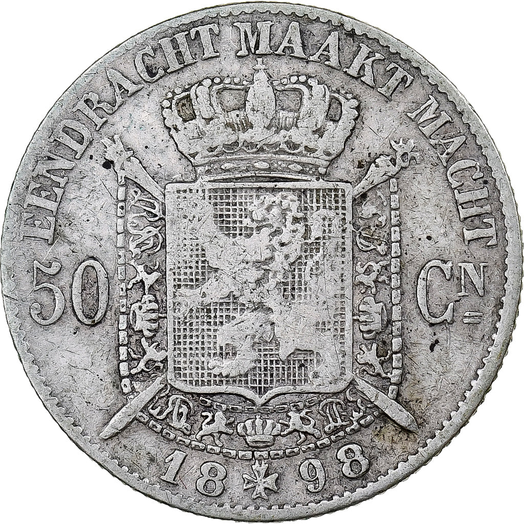 België, Leopold II, 50 Centimes, 1898, Brussels, Zilver, FR+
