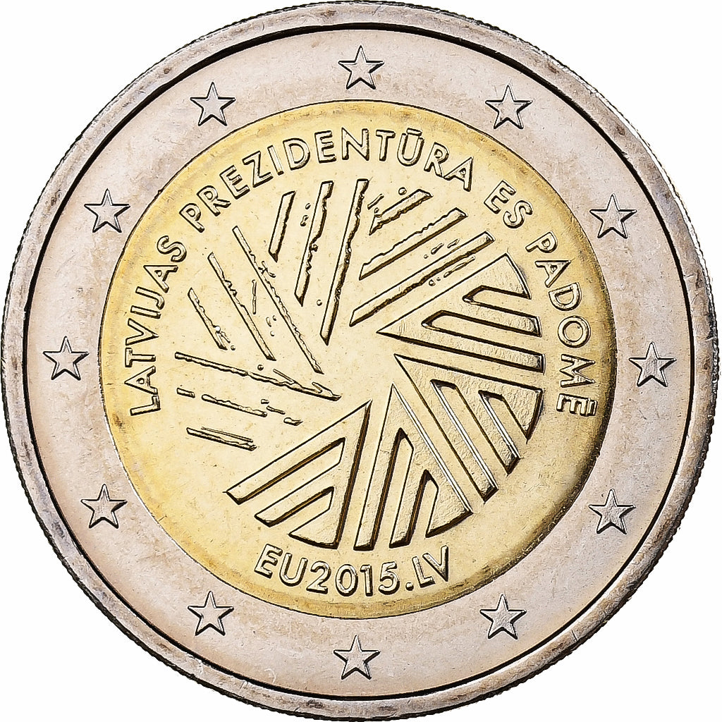Latvia, 2 Euro, Presidency EU, 2015, Stuttgart, Bi-Metallic, UNZ