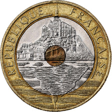 Frankreich, 20 Francs, Mont Saint-Michel, 1992, MDP, Bimetallic, VZ+