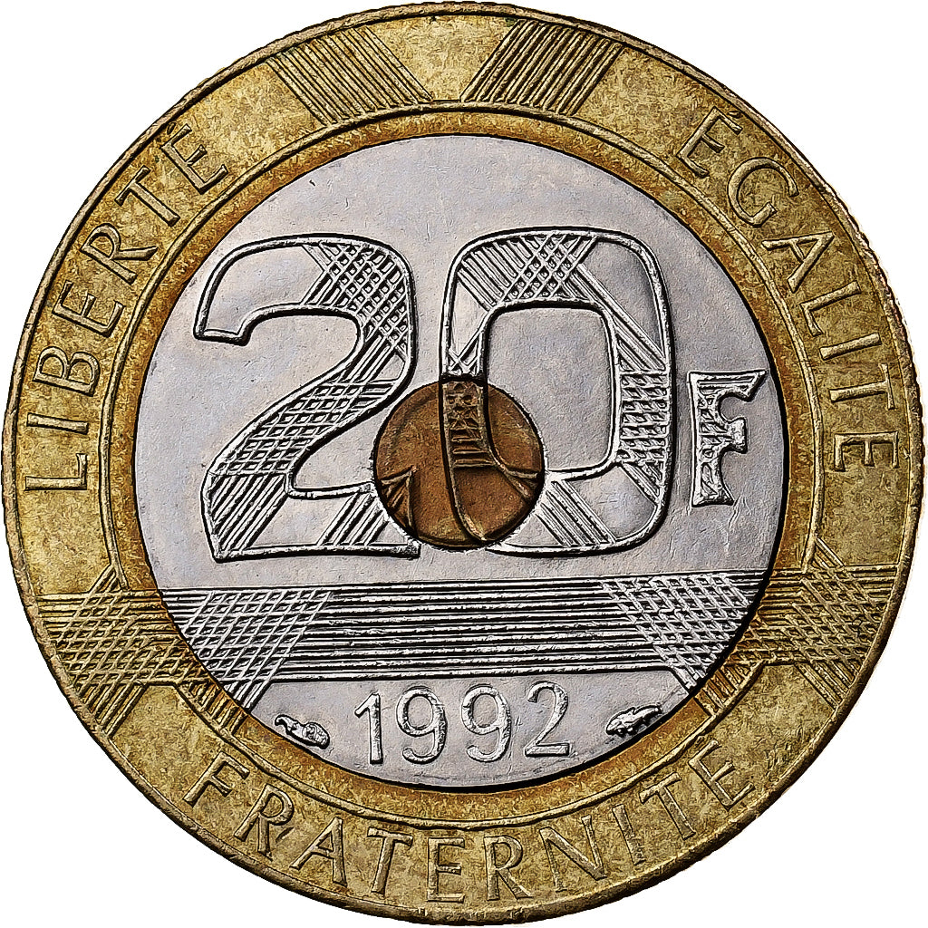 Frankreich, 20 Francs, Mont Saint-Michel, 1992, MDP, Bimetallic, VZ+