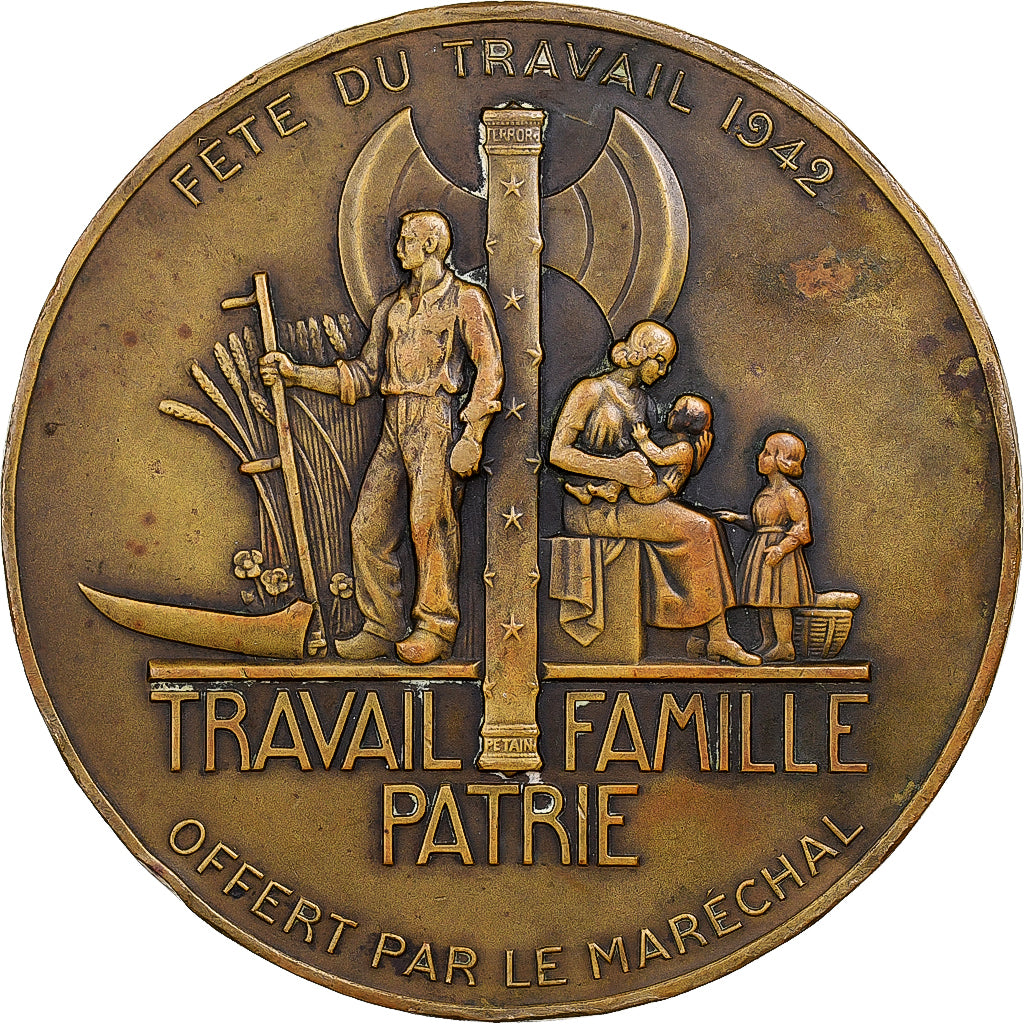 France, Medal, Fête du Travail, 1942, Bronze, Turin, AU(50-53)
