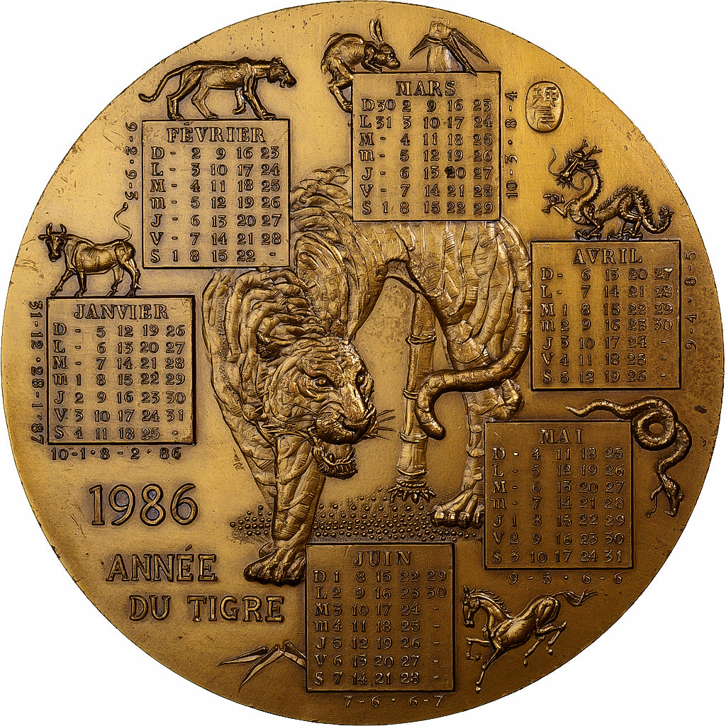 Frankreich, Medaille, Année du Tigre, 1986, MDP, Bronze Florentin, Oshio, VZ