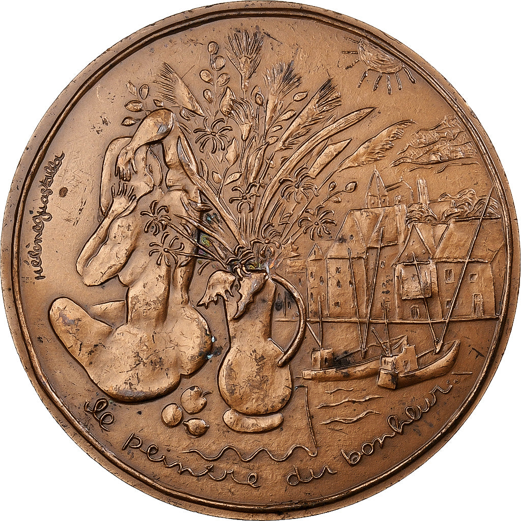 Francja, medal, Roger Worms, La peinture du bonheur, 1977, MDP, Brązowy