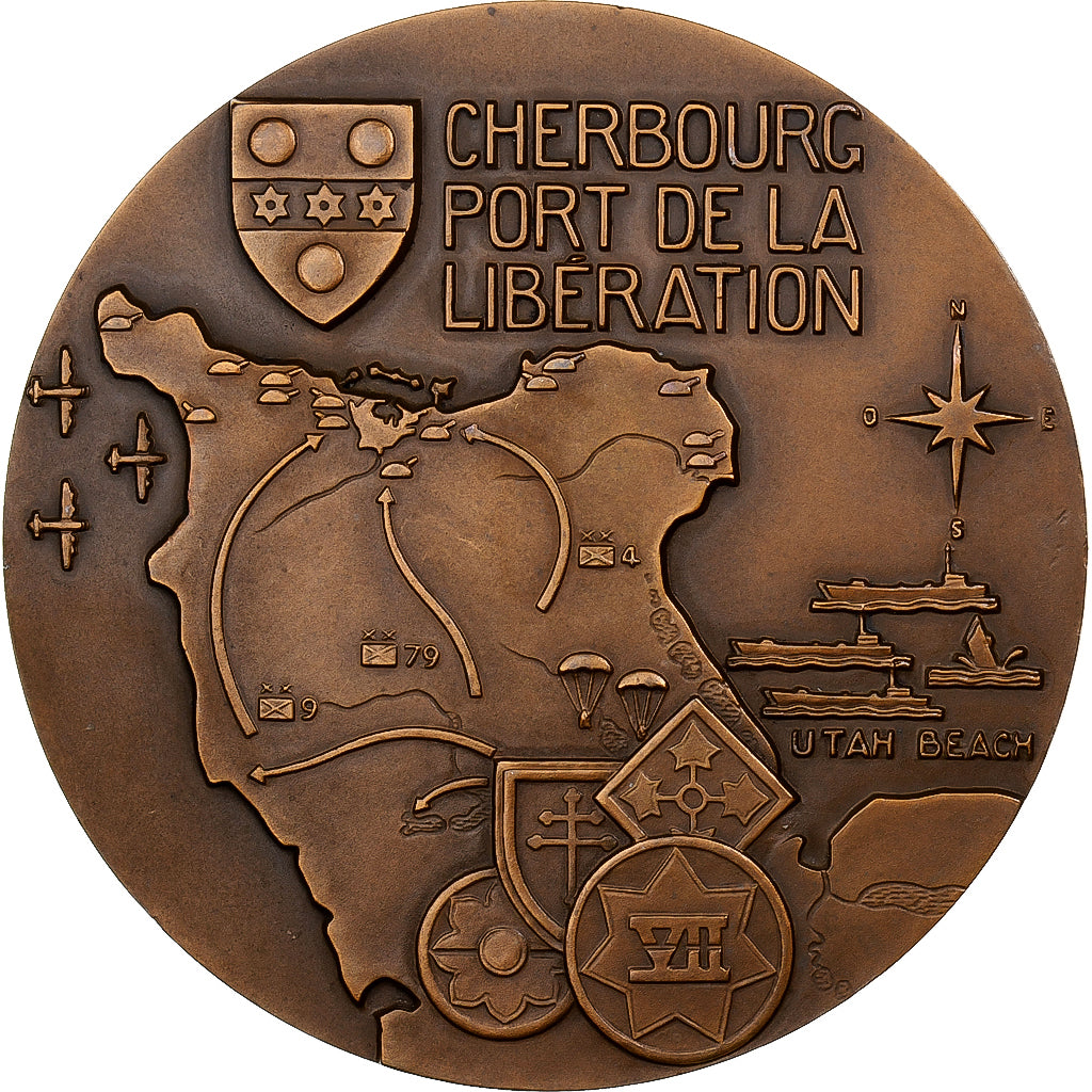 France, Médaille, Cherbourg, Port de la Libération, 1954, MDP, Bronze, SUP