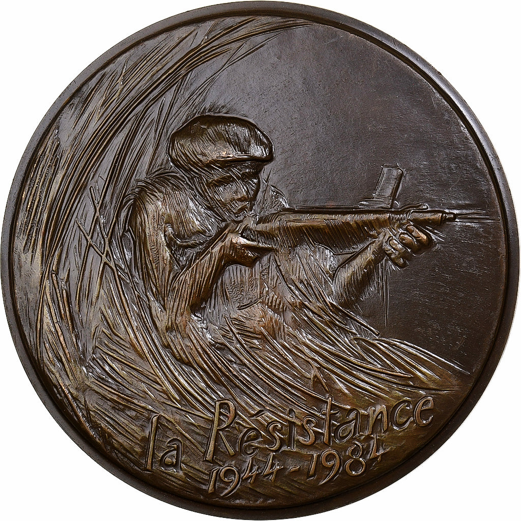 França, medalha, La Résistance, 1984, MDP, Bronze, Moretti/Santucci, AU(55-58)