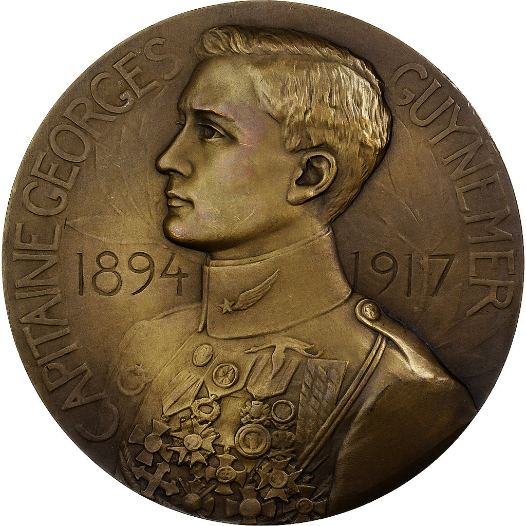 França, medalha, Georges Guynemer, 1917, MDP, Bronze, Legastelois, AU(55-58)