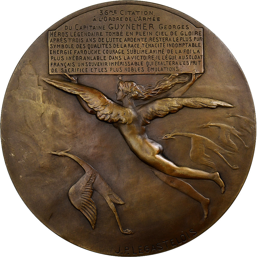 França, medalha, Georges Guynemer, 1917, MDP, Bronze, Legastelois, AU(55-58)