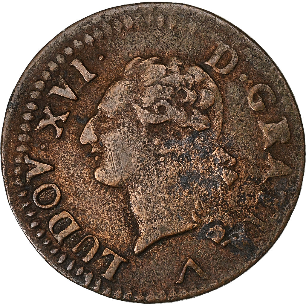 France, Louis XVI, Liard, 1777, Lille, Copper, VF(30-35)