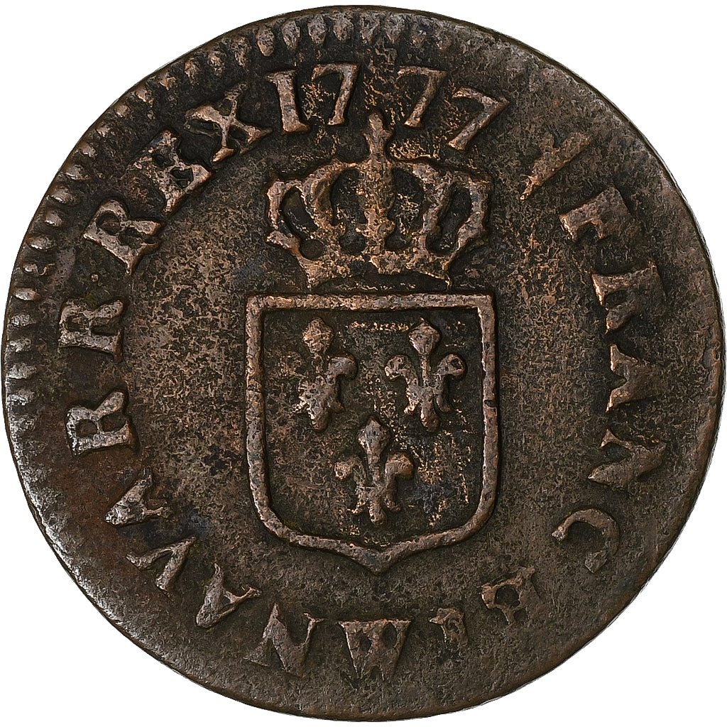 France, Louis XVI, Liard, 1777, Lille, Copper, VF(30-35)