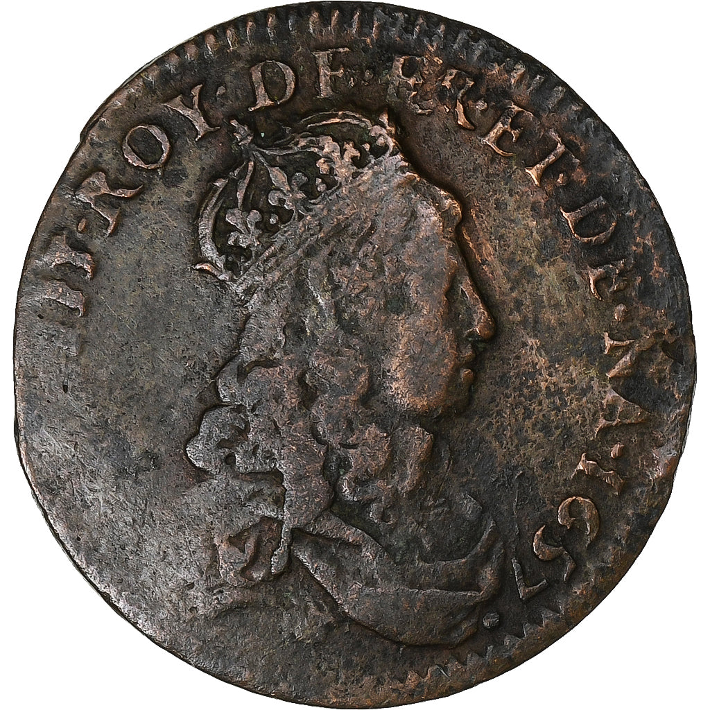 France, Louis XIV, Liard, 1657, Limoges, Copper, VF(20-25)