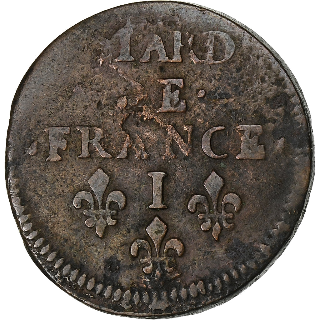 France, Louis XIV, Liard, 1657, Limoges, Copper, VF(20-25)