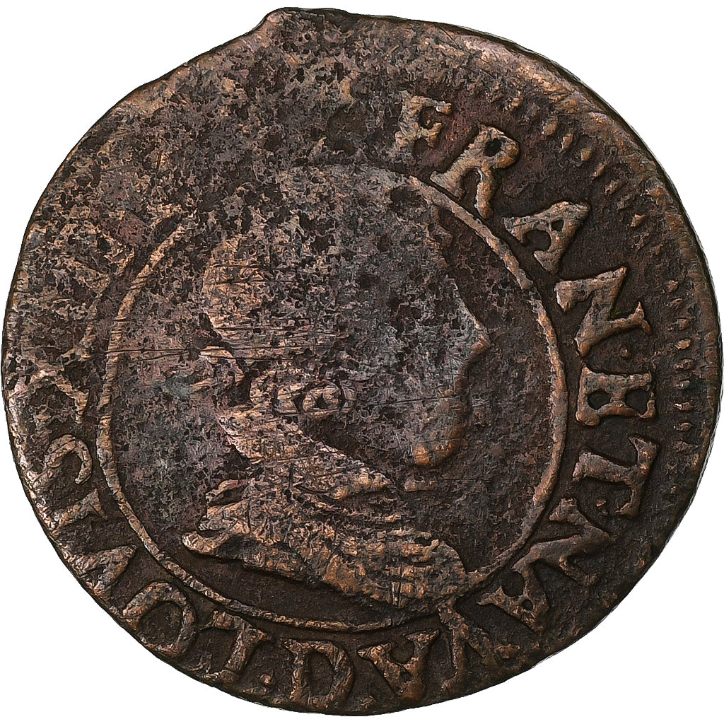 Francia, Louis XIII, Double Tournois, 1628, Lyon, Cobre, BC+