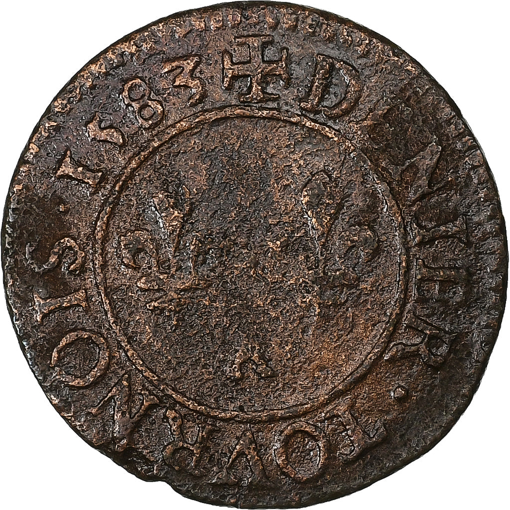 Francia, Henri III, Denier Tournois, 1583, Paris, Rame, MB