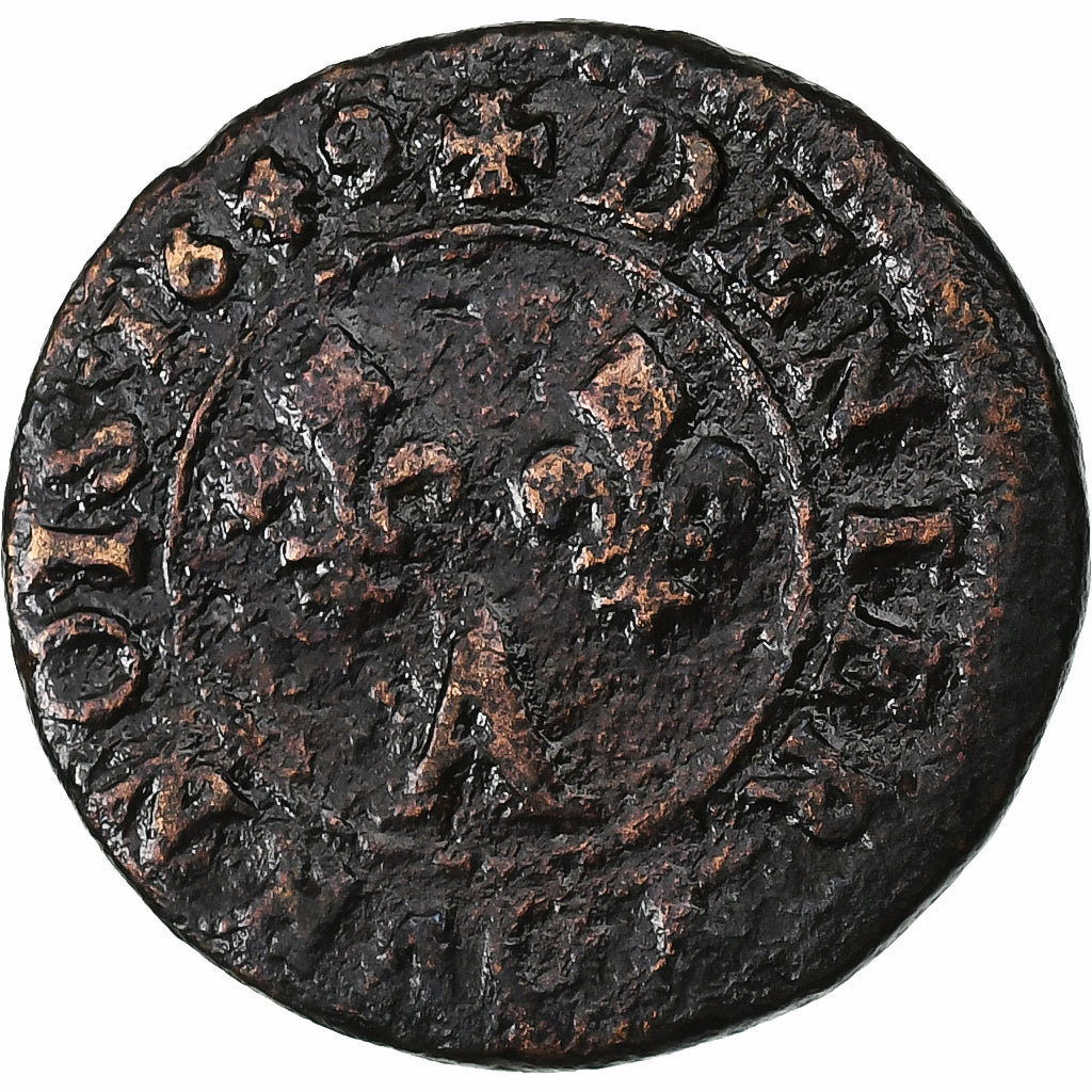 France, Louis XIV, Denier Tournois, 1649, Paris, Cuivre, TB