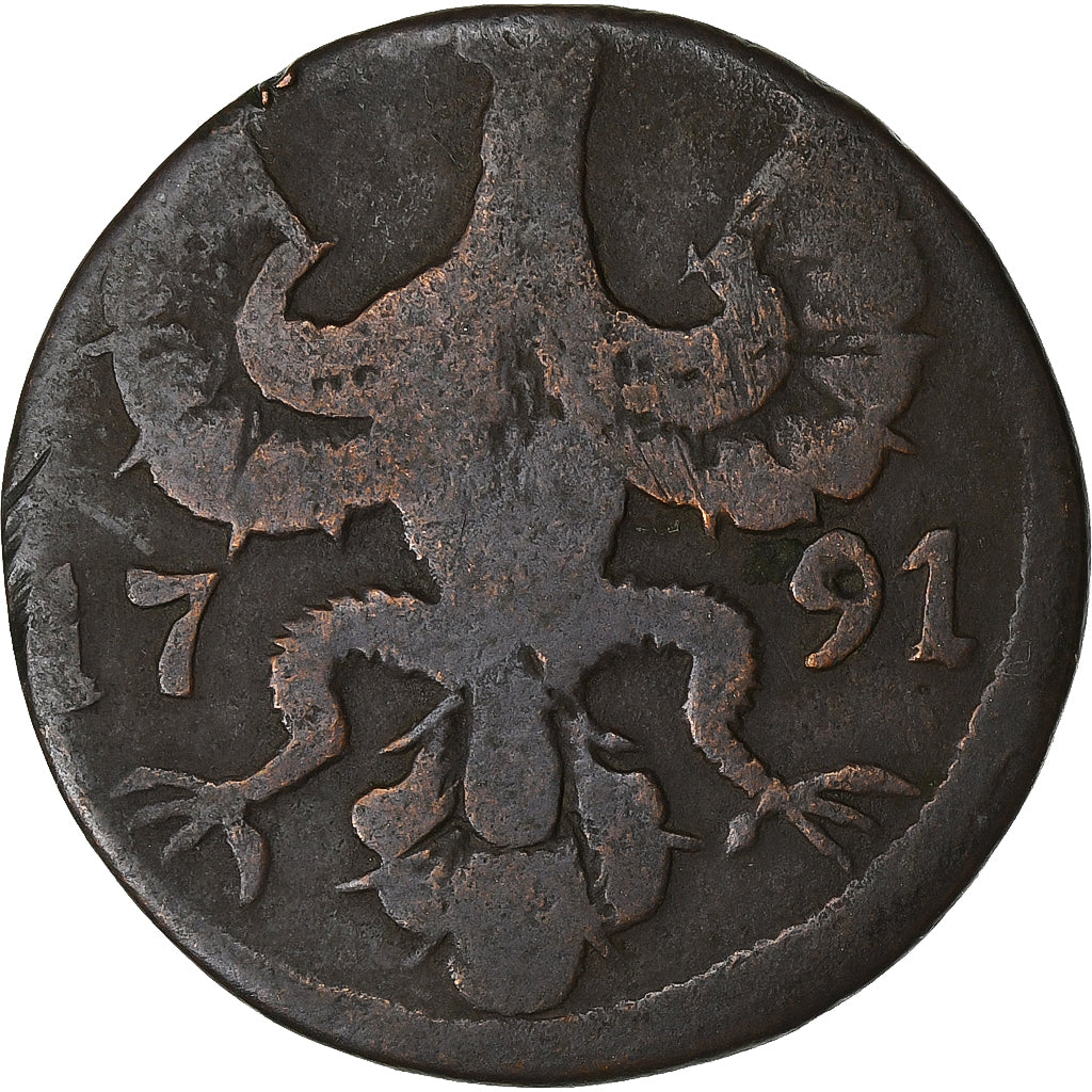 Deutsch Staaten, 12 Heller, 1791, Aachen, Bronze, S