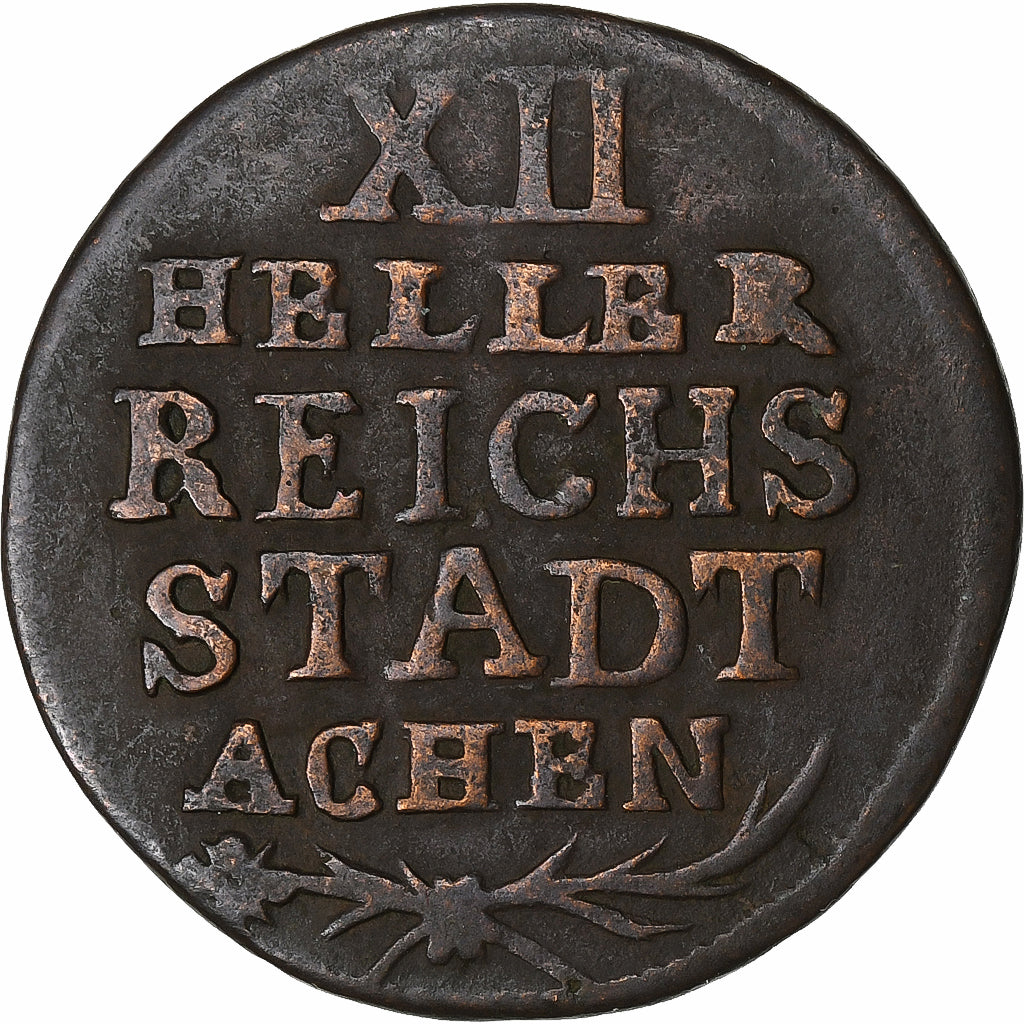 Deutsch Staaten, 12 Heller, 1791, Aachen, Bronze, S