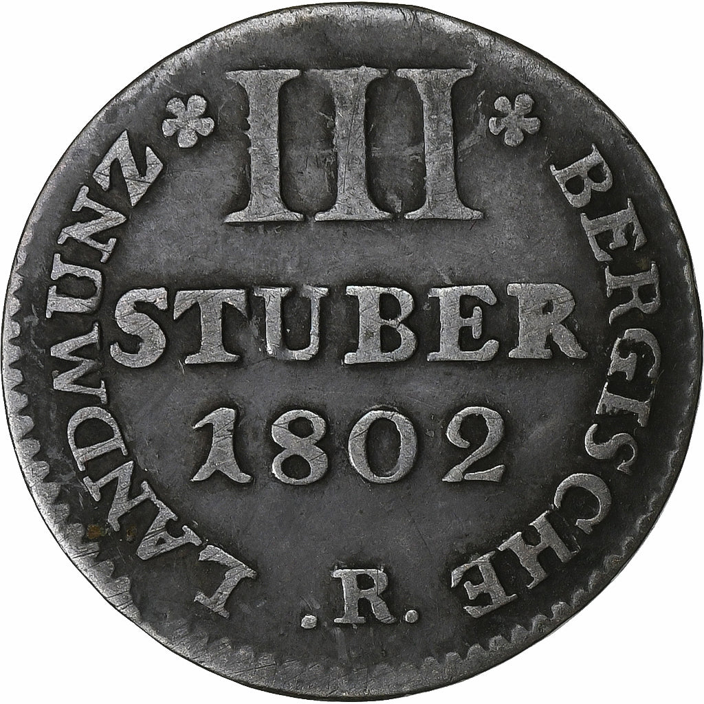 Duchy of Berg, Maximilian IV Joseph, 3 Stüber, 1802, Billon, EF(40-45)