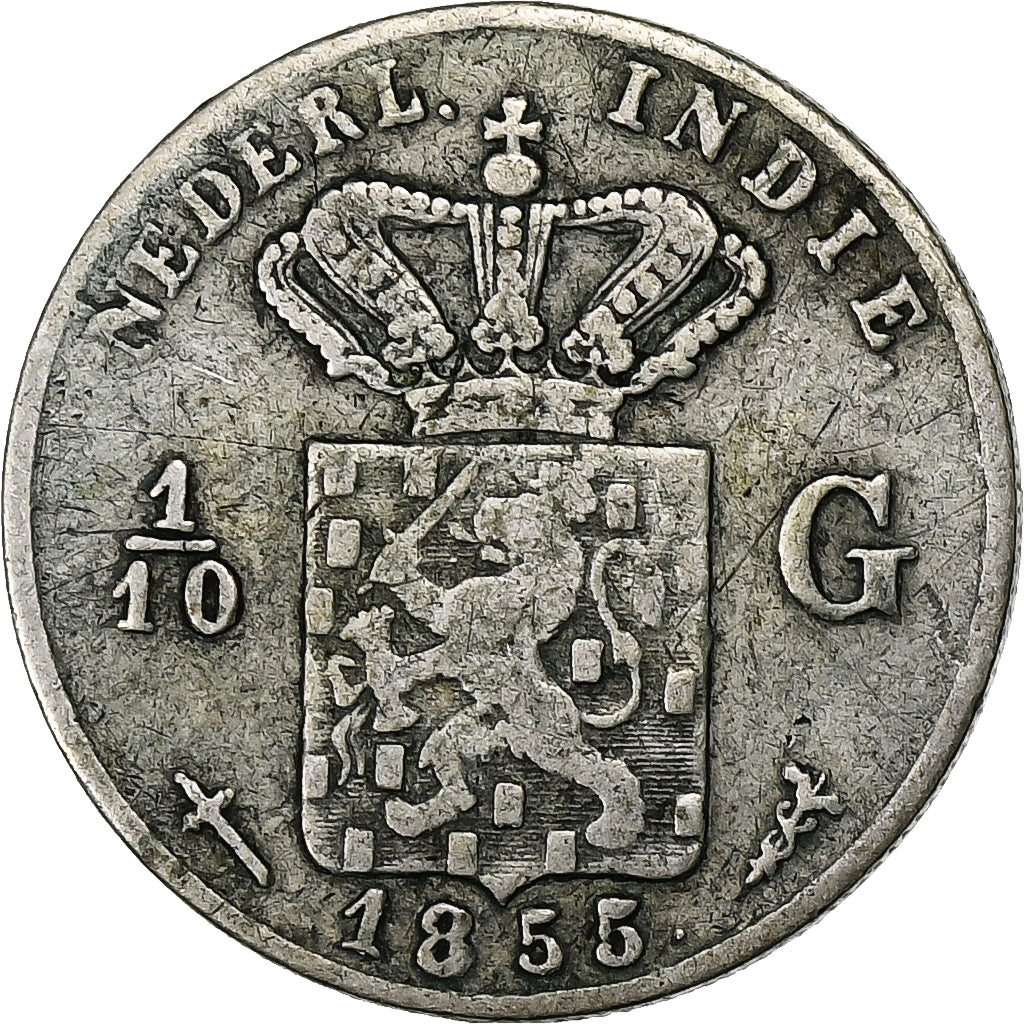 Indie Orientali Olandesi, William III, 1/10 Gulden, 1855, Utrecht, Argento, MB+