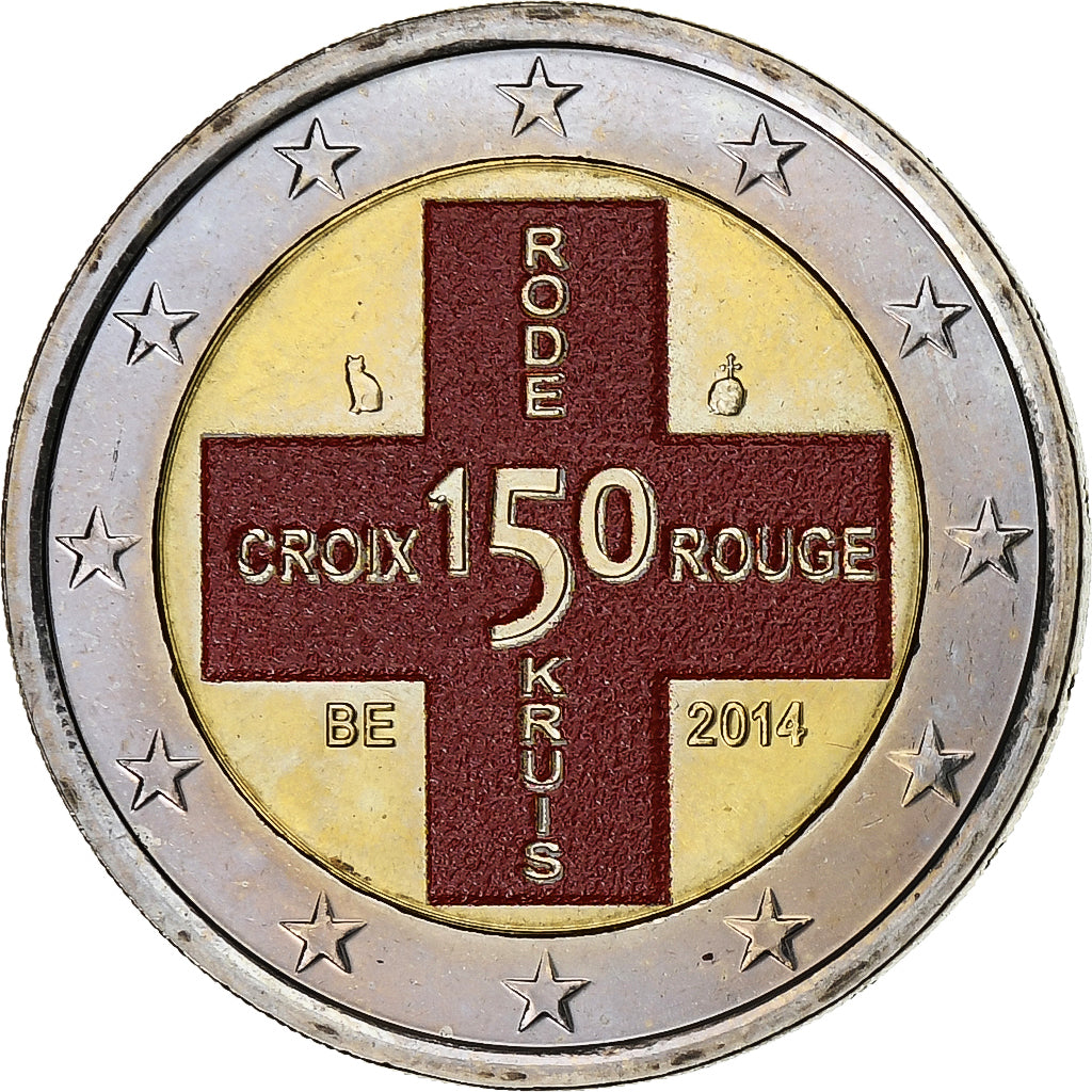 Belgium, 2 Euro, Belgian Red Cross, Colourized, 2014, Brussels, Bi-Metallic