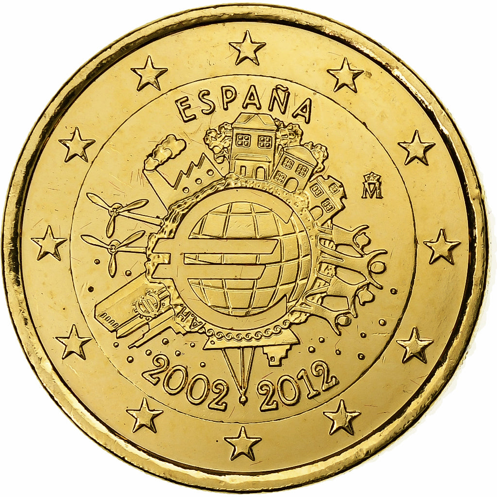 Spanien, 2 Euro, 10 Years of Euros Cash, golden, 2012, Madrid, Bi-Metallic, UNZ