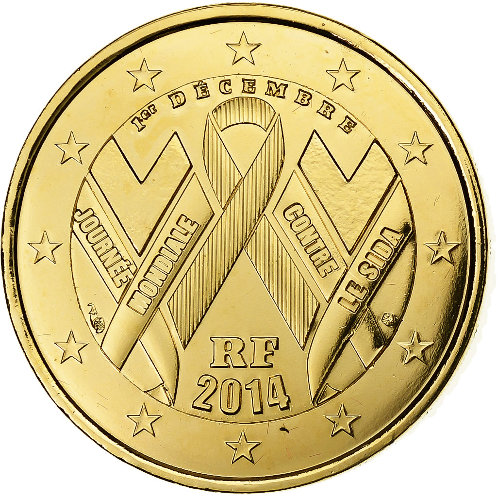 Francia, 2 Euro, World AIDS Day, golden, 2014, MDP, Bimetálico, SC
