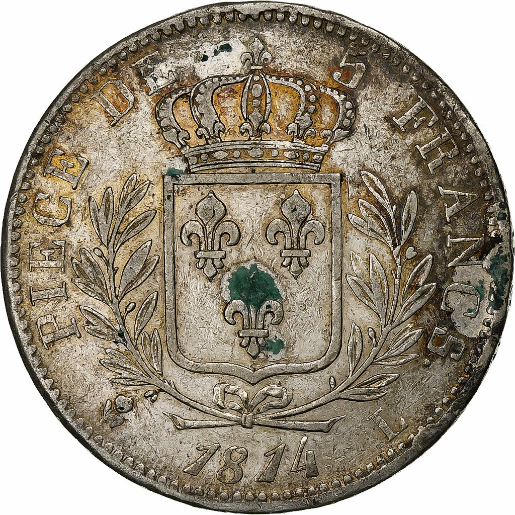 Francia, Louis XVIII, 5 Francs, 1814, Bayonne, Argento, BB, Gadoury:591