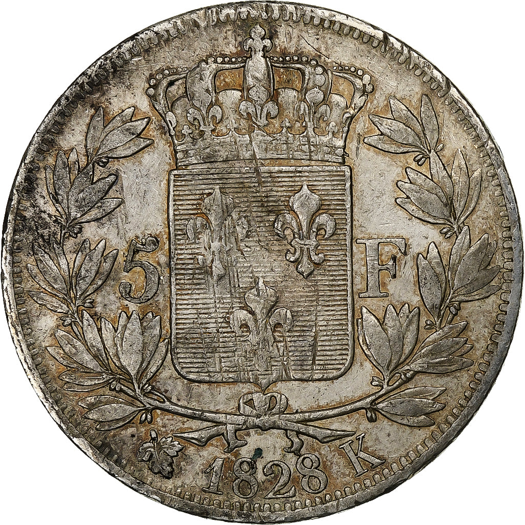 Frankreich, Charles X, 5 Francs, 1827, Bordeaux, Silber, SS