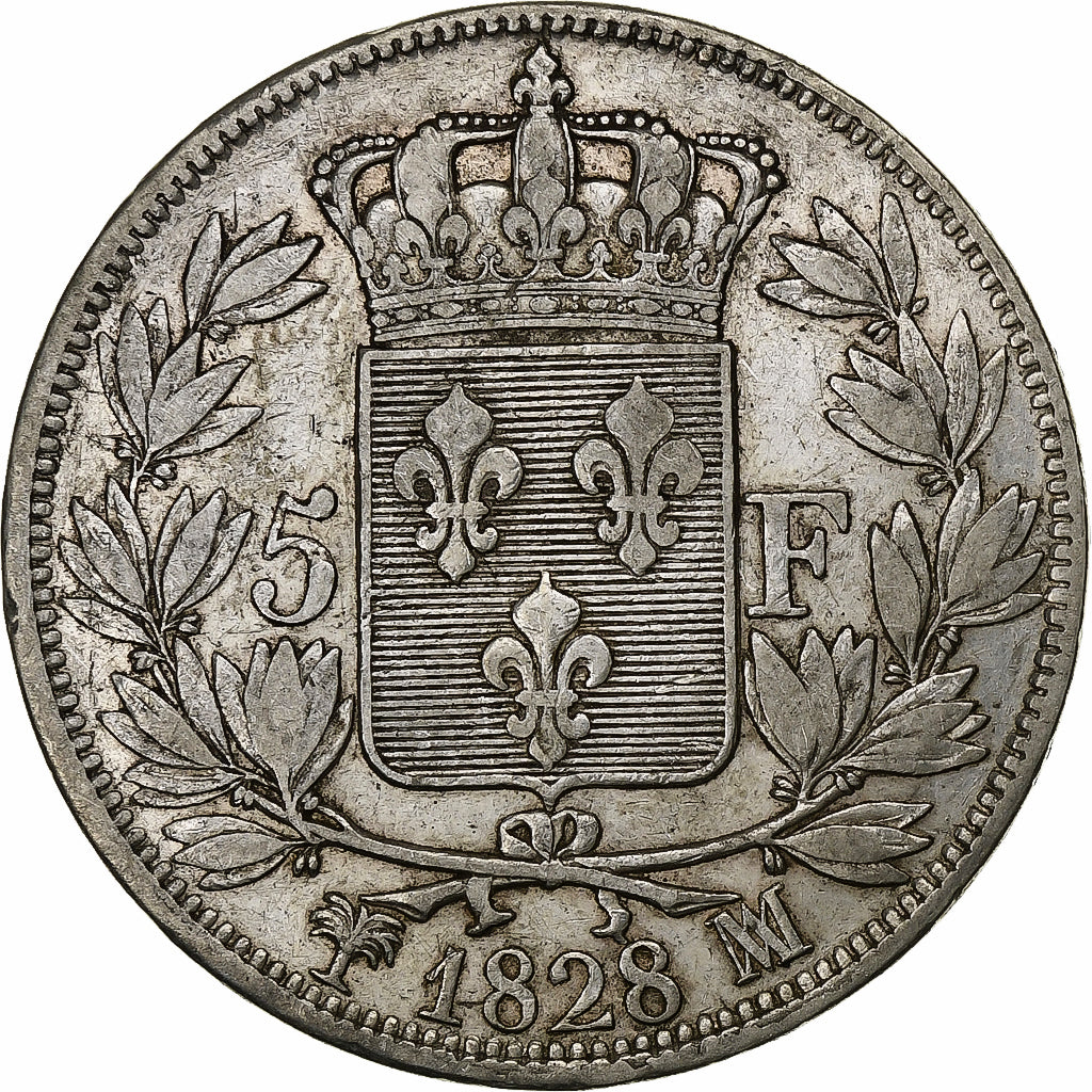 France, Charles X, 5 Francs, 1828, Marseille, Silver, EF(40-45)