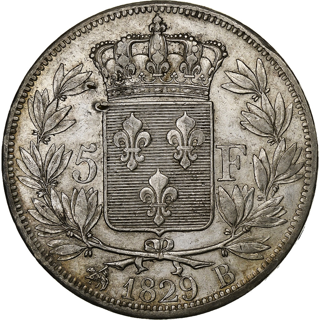 Frankreich, Charles X, 5 Francs, 1829, Rouen, Silber, SS+, Gadoury:644