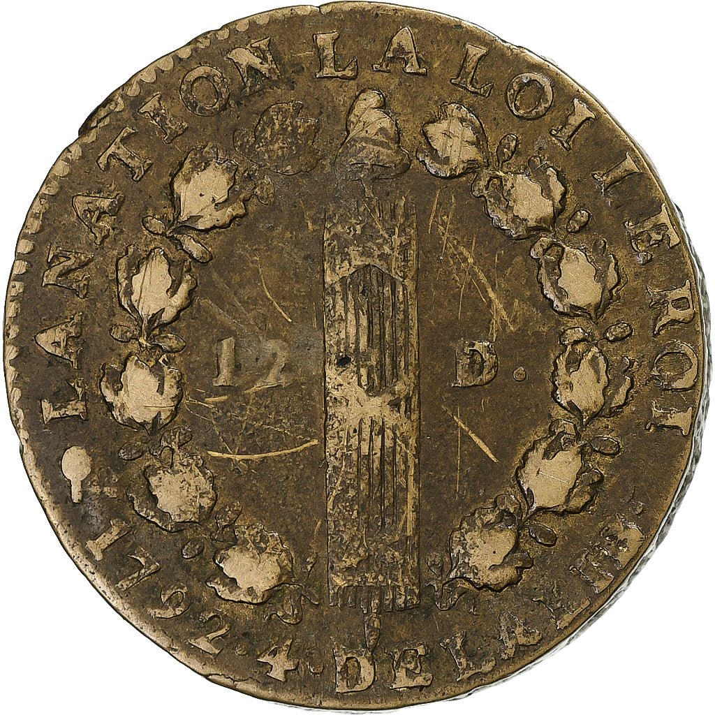 Frankreich, Louis XVI, 12 deniers françois, 1792 / AN 4, Bordeaux, Métal de