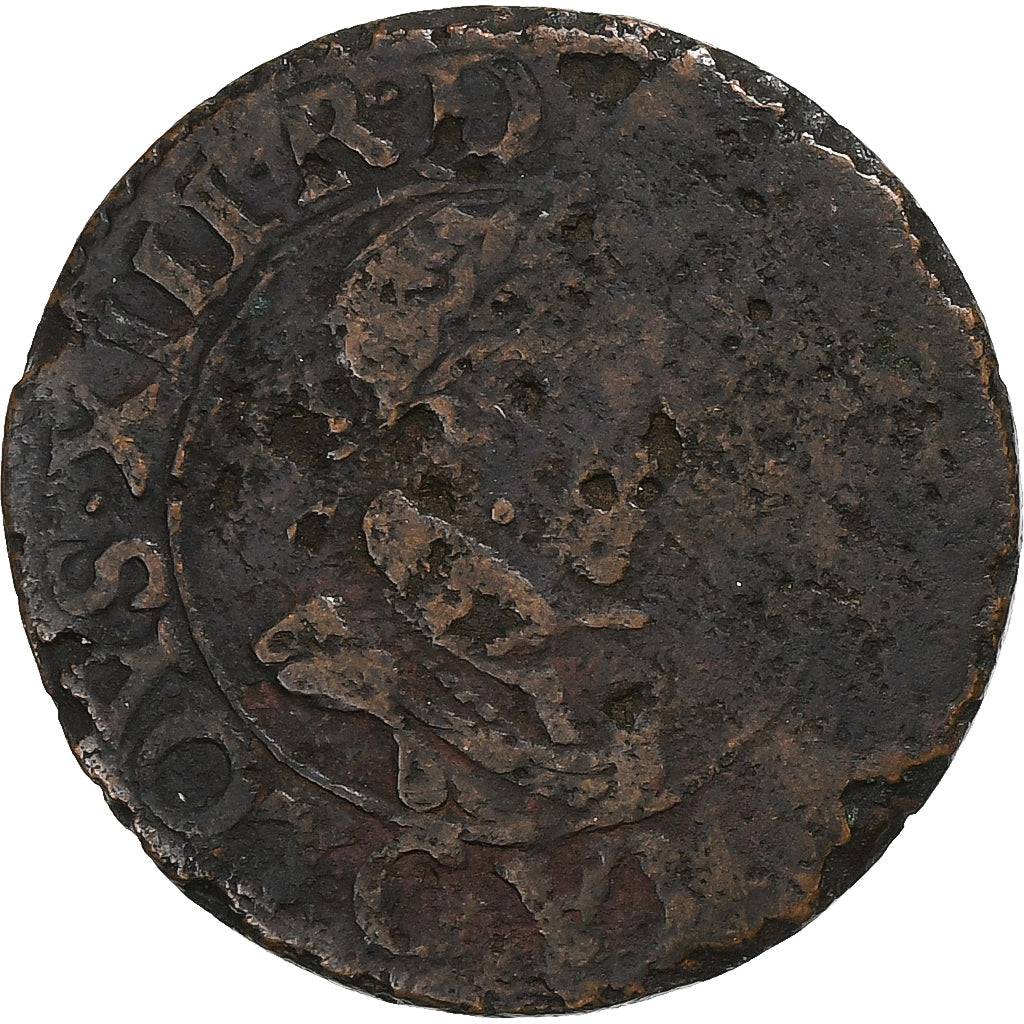 France, Louis XIII, Double Tournois, 1619, Poitiers, Copper, VF(20-25)