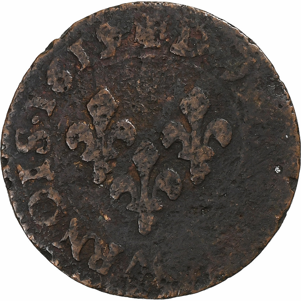 France, Louis XIII, Double Tournois, 1619, Poitiers, Copper, VF(20-25)