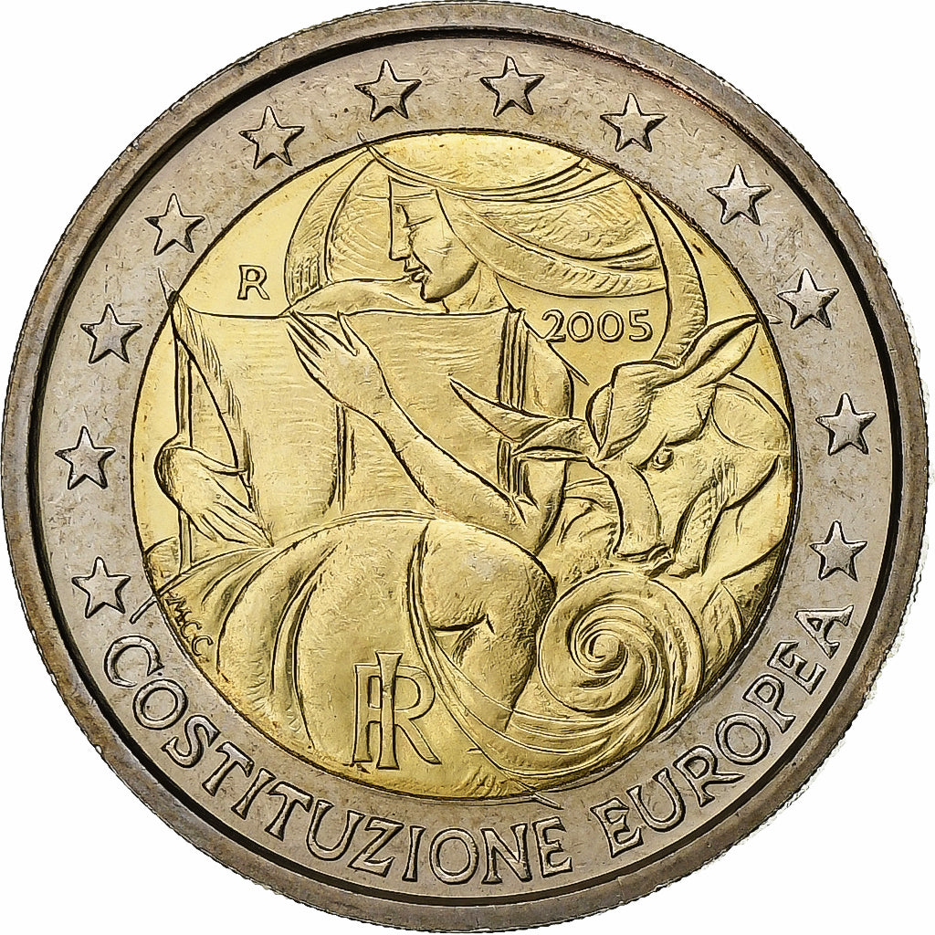 Italia, 2 Euro, European Constitution, 2005, Rome, Bimetálico, SC