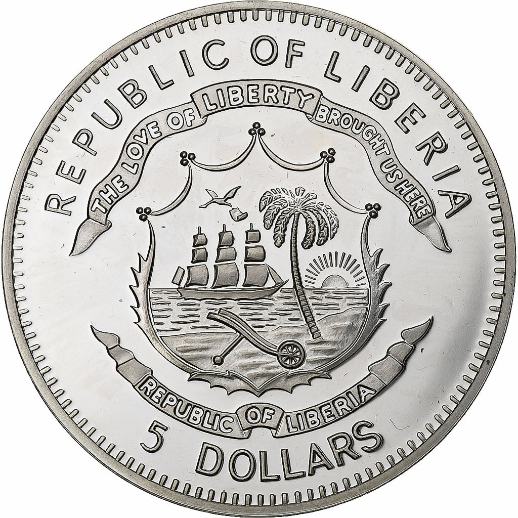 Liberia, 5 Dollars, The greatest warlords of History, 2009, Proof, Colorized