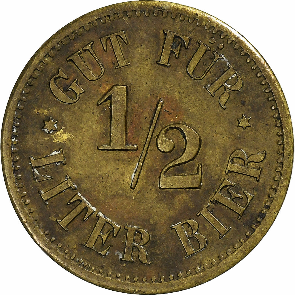 Allemagne, Jeton, Bon pour 1/2 litre de bière Gambrinus, Laiton, TTB