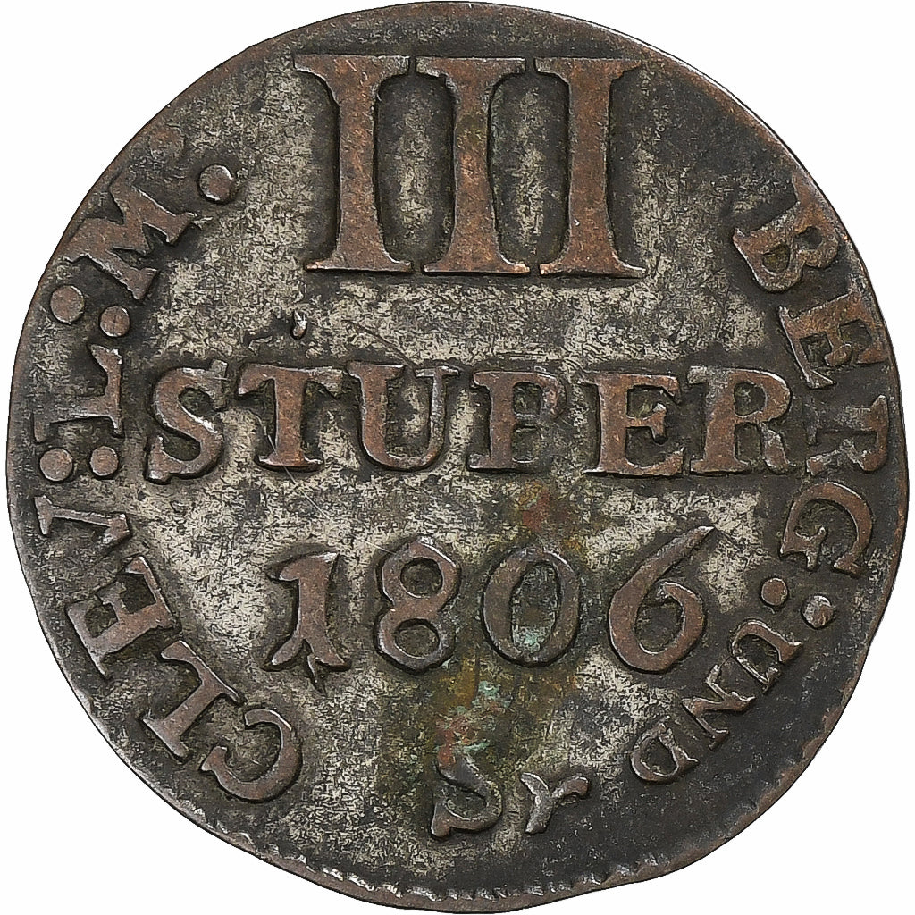 Grand Duchy of Berg, Joachim Murat, 3 Stüber, 1806, Billon, VF(30-35)