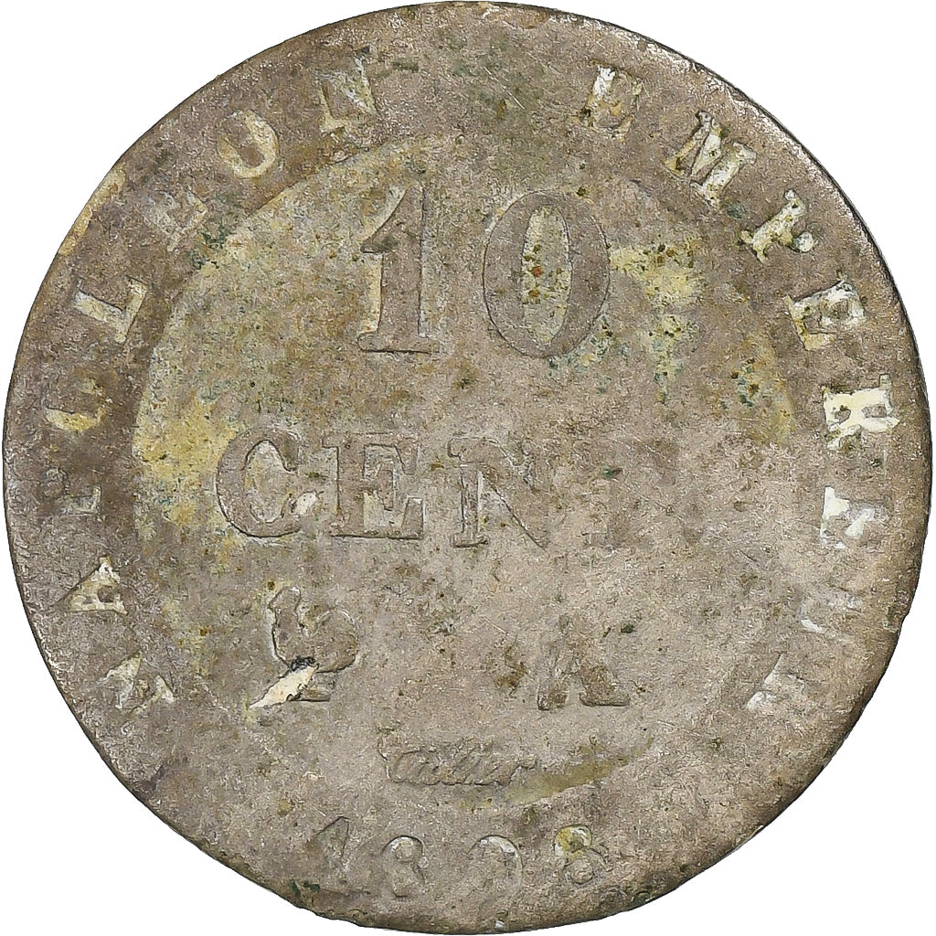 France, Napoleon I, 10 Centimes, 1808, Paris, Billon, VF(20-25)