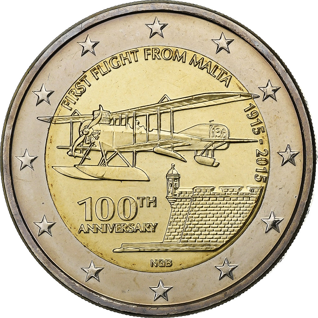 Malta, 2 Euro, First Flight, 2015, Bi-Metallic, MS(63)