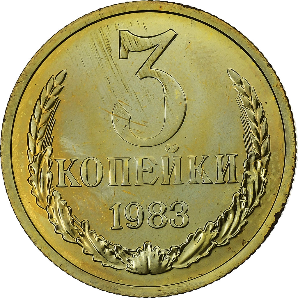 Rússia, 3 Kopeks, 1983, Latão, MS(63)