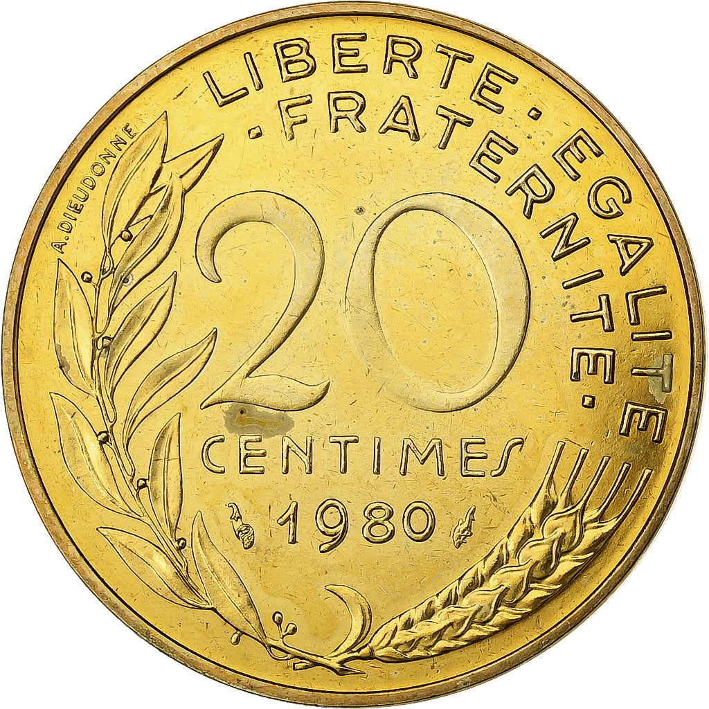 Frankrijk, 20 Centimes, Marianne, 1980, MDP, série FDC, Bronze-Aluminium, FDC
