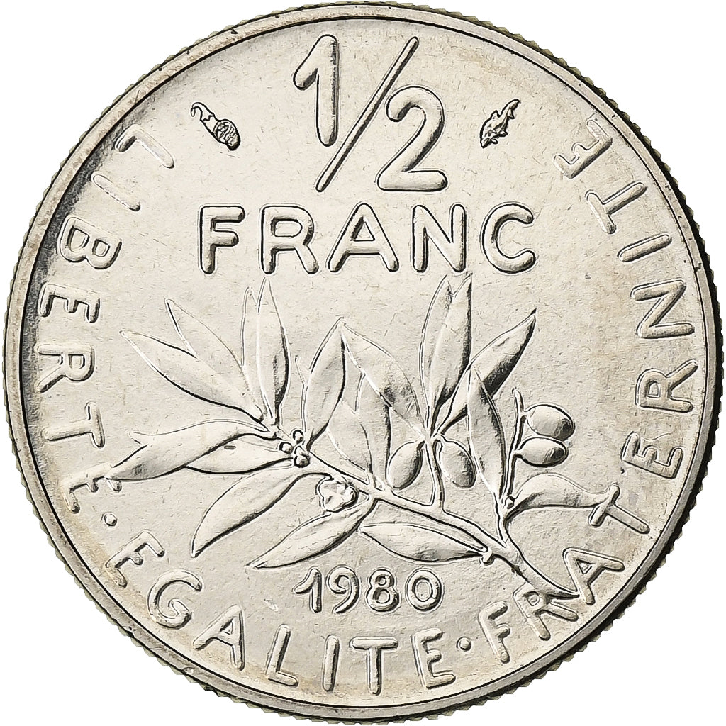 Frankreich, 1/2 Franc, Semeuse, 1980, MDP, série FDC, Nickel, STGL