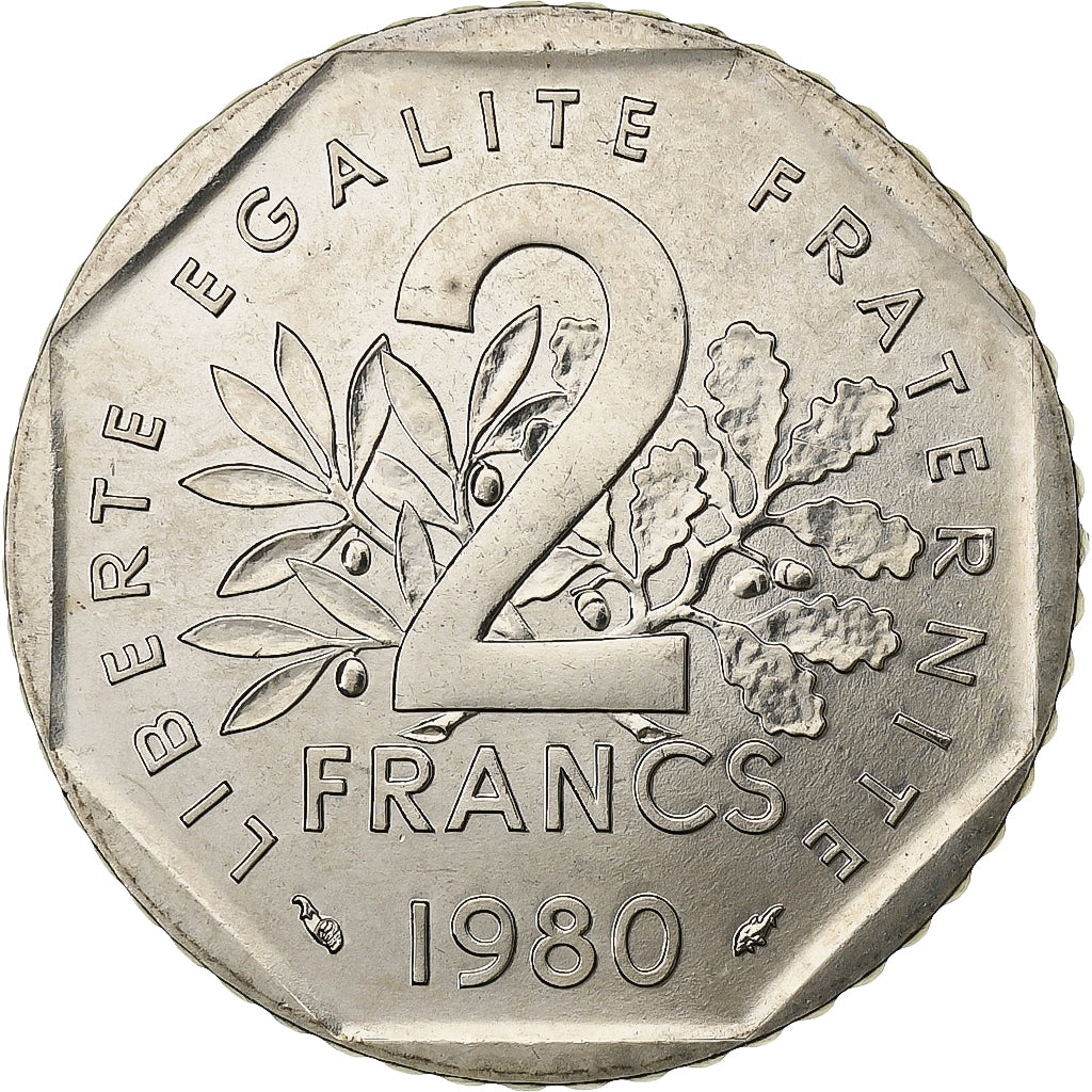 Francia, 2 Francs, Semeuse, 1980, MDP, série FDC, Nichel, FDC
